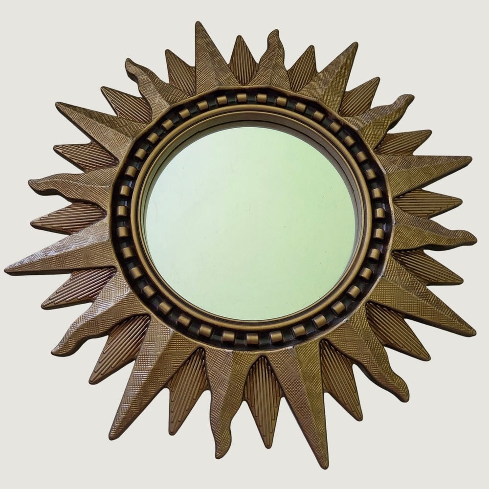 Vintage Gold Sunburst Wall Mirror Round Starburst Mid Century Modern Decor 16in